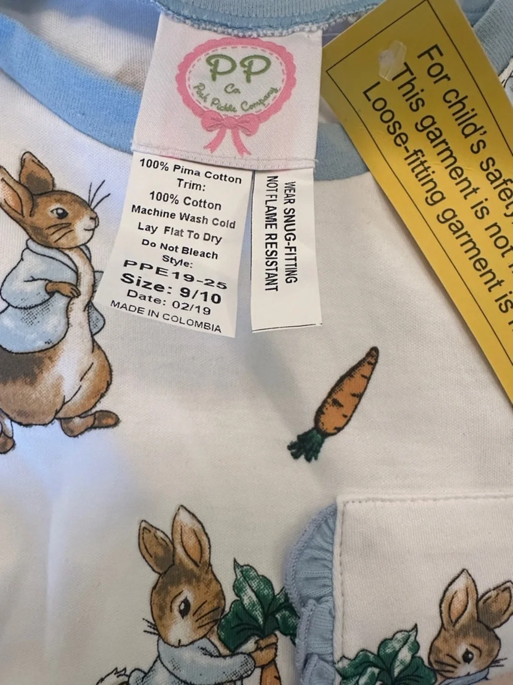 Posh Pickle Girls Peter rabbit Pima pajamas size 9/10